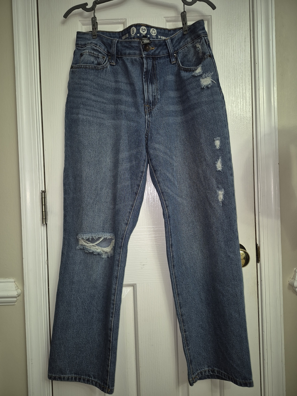 Rewash Straight Leg Ripped Blue Jeans